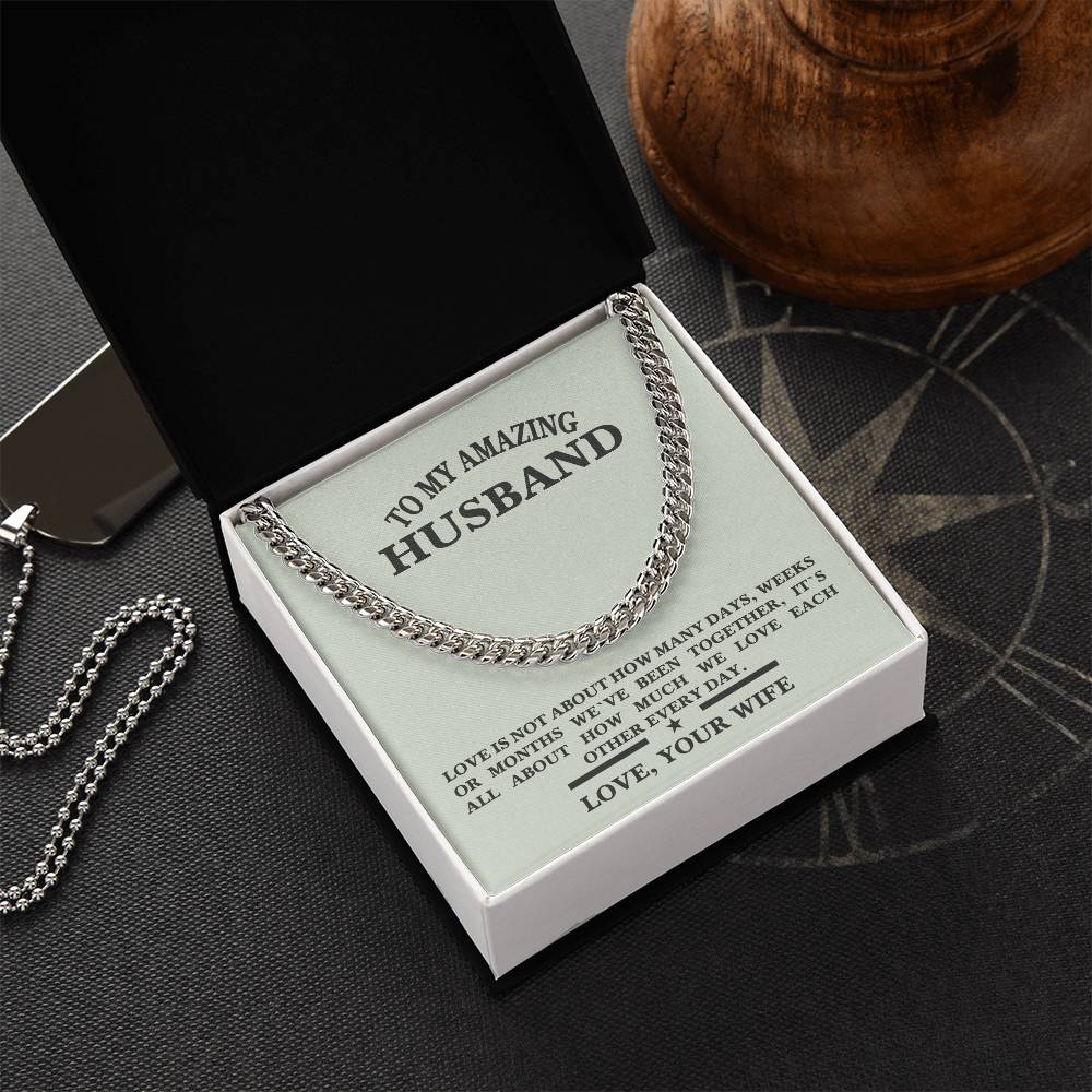 Stainless Steel Husband Birthday Husband Anniversary Cuban Link Chain Message Necklace For Husband Message Card Jewelr