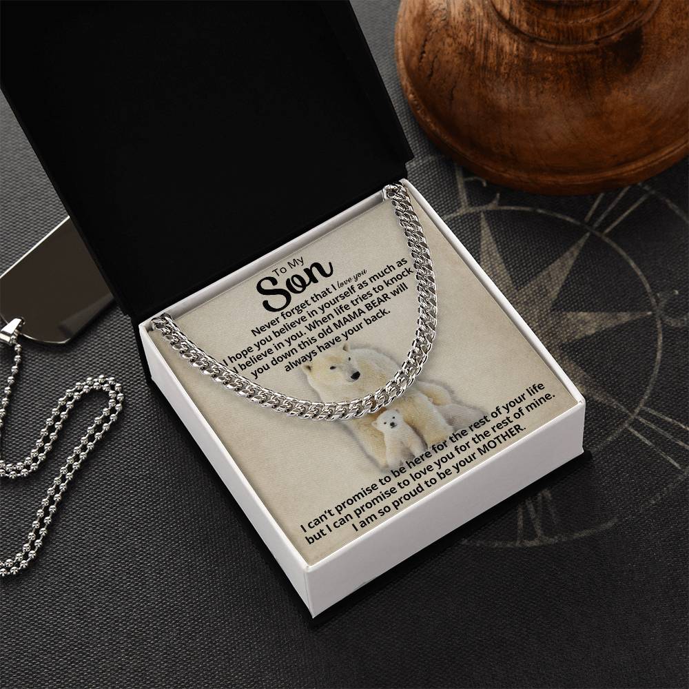 To My Son - Mama Bear Cuban Link Chain Necklace