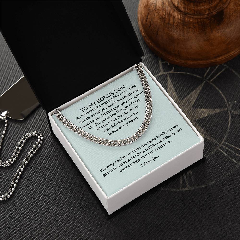 To My Bonus Son Necklace Stepson Gift Cuban Link Chain Christmas Gifts For Bonus Son Stocking Stuffers For Teenage Boy