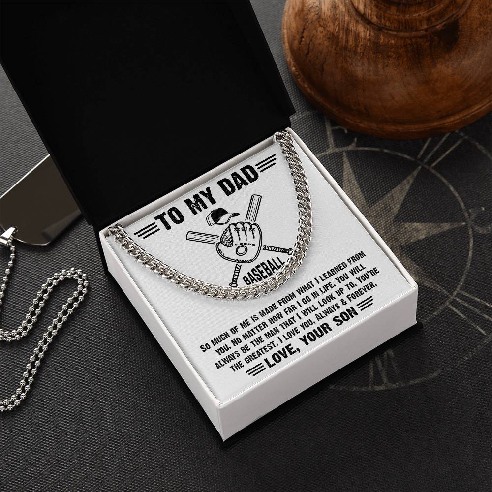To My Baseball Dad-Cuban Link Chain Necklace-Gift From Son