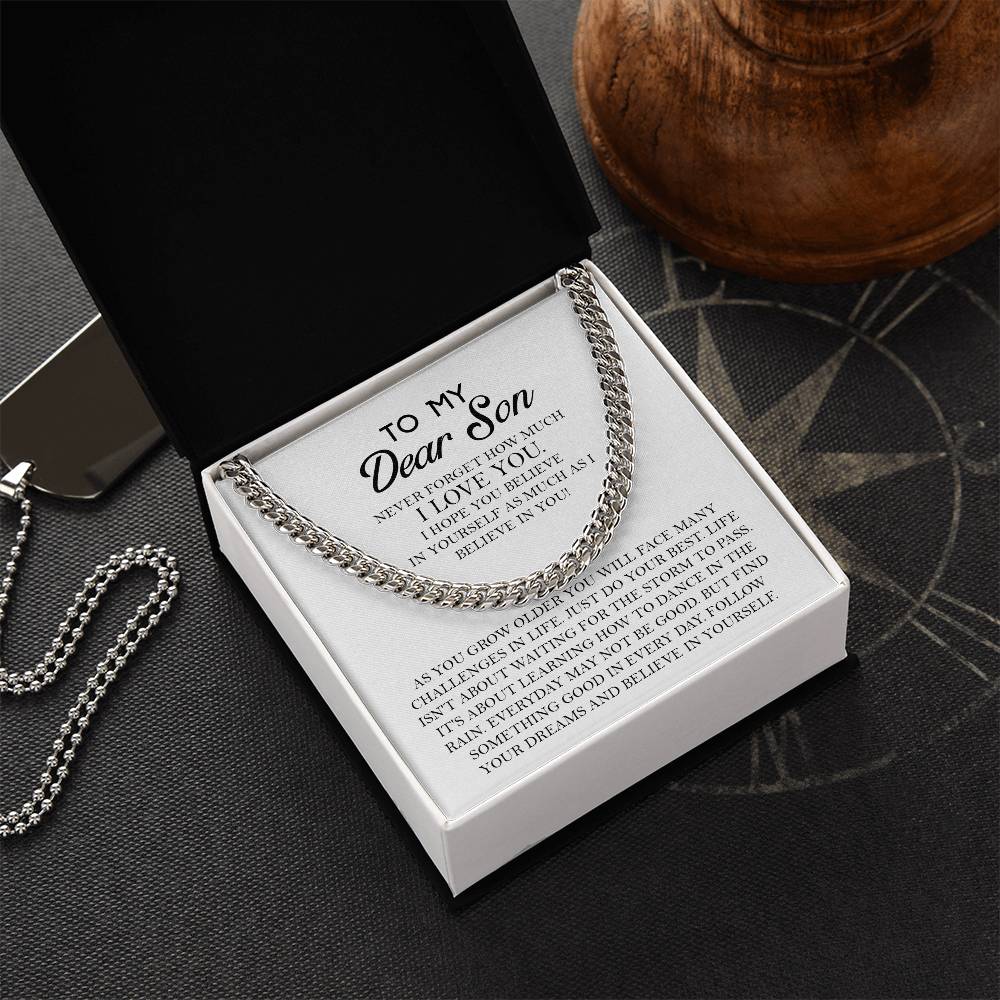 To My Dear Son - Never Forget How Much I Love You Chain Necklace For Him For Birthday Graduation Anniversary Cuban Link Chain