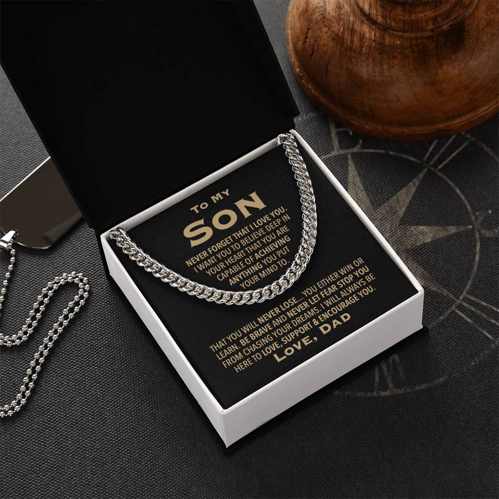 To My Son Love Dad Chain Necklace Cuban Link Chain