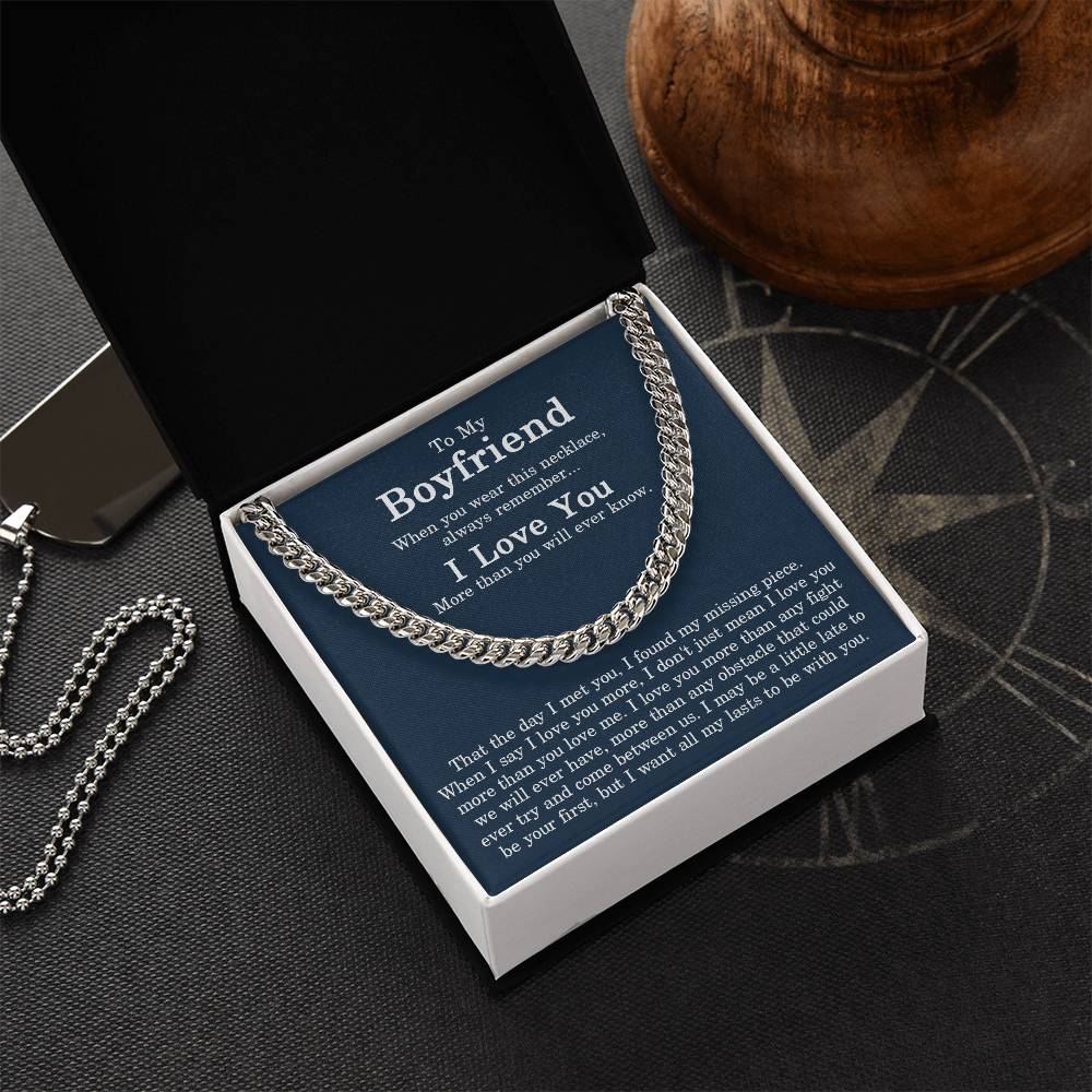 To My Boyfriend Cuban Chain Necklace Sentimental Gift For Boyfriend From Girlfriend Men Chain Necklace For Him Valenti Cuban Link Chain