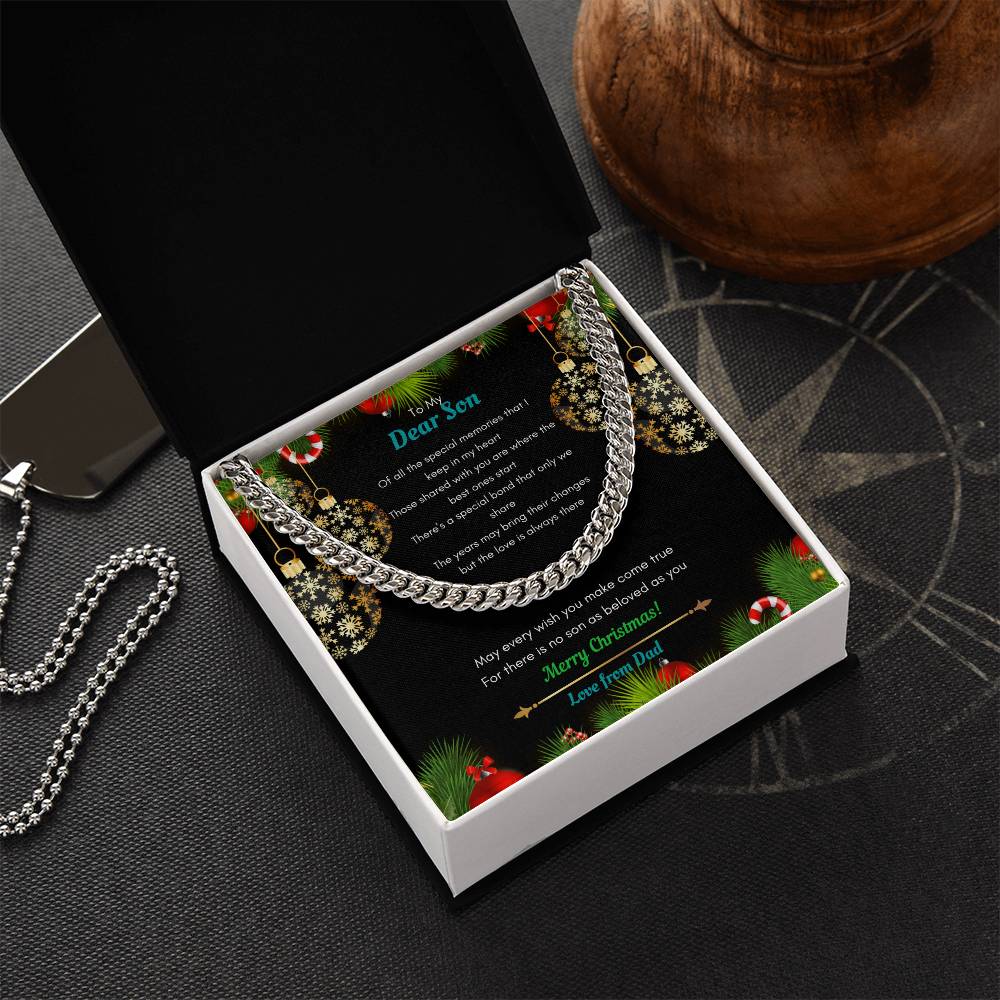 Dad To Son Christmas Cuban Link Chain Necklace