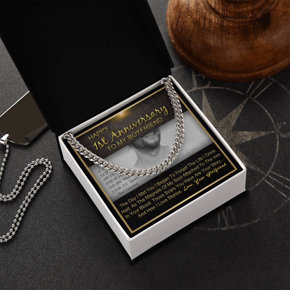 One Year 1St Anniversary Gift For Boyfriend Cuban Chain Necklace Gifts For Him With Message Card Gift Box Cuban Link Chain