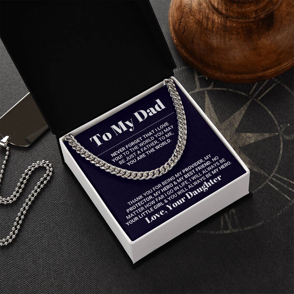 My Dad My World Father's Day Necklace Cuban Link Chain
