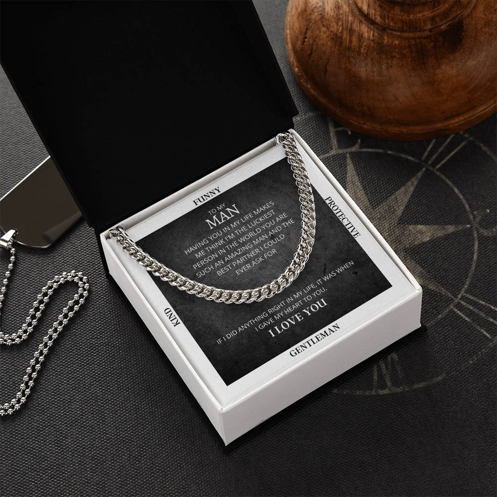 I Gave My Heart To You Cuban Link Chain Necklace Gray Edition