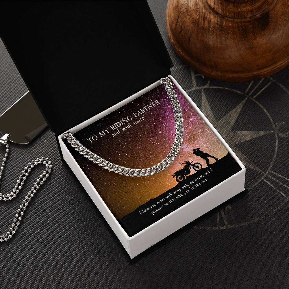 To My Riding Partner And Soul Mate Cuban Link Chain Masculine Necklace For Riding Partner Motorcycle Lovers Gift