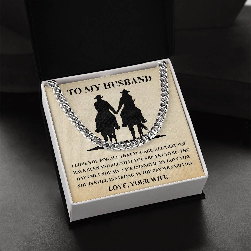 Husband Fathers Day Gift Silver Cuban Link Chain For Men Husband Birthday Gift Anniversary Gift For Horse Lover Cowboy