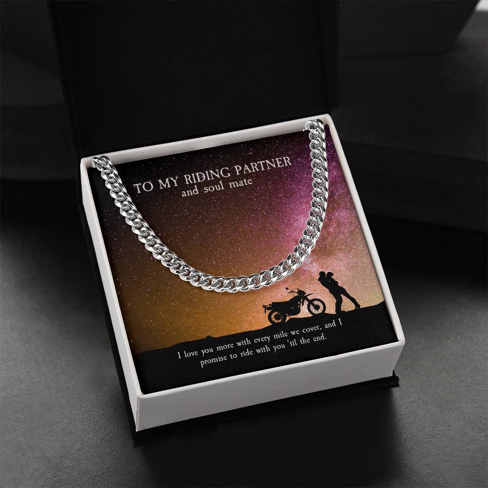 To My Riding Partner And Soul Mate Cuban Link Chain Masculine Necklace For Riding Partner Motorcycle Lovers Gift