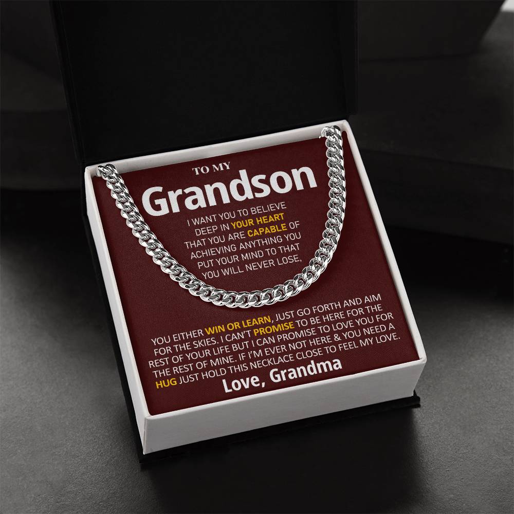 To My Grandson - Feel My Love Cuban Link Chain Necklace
