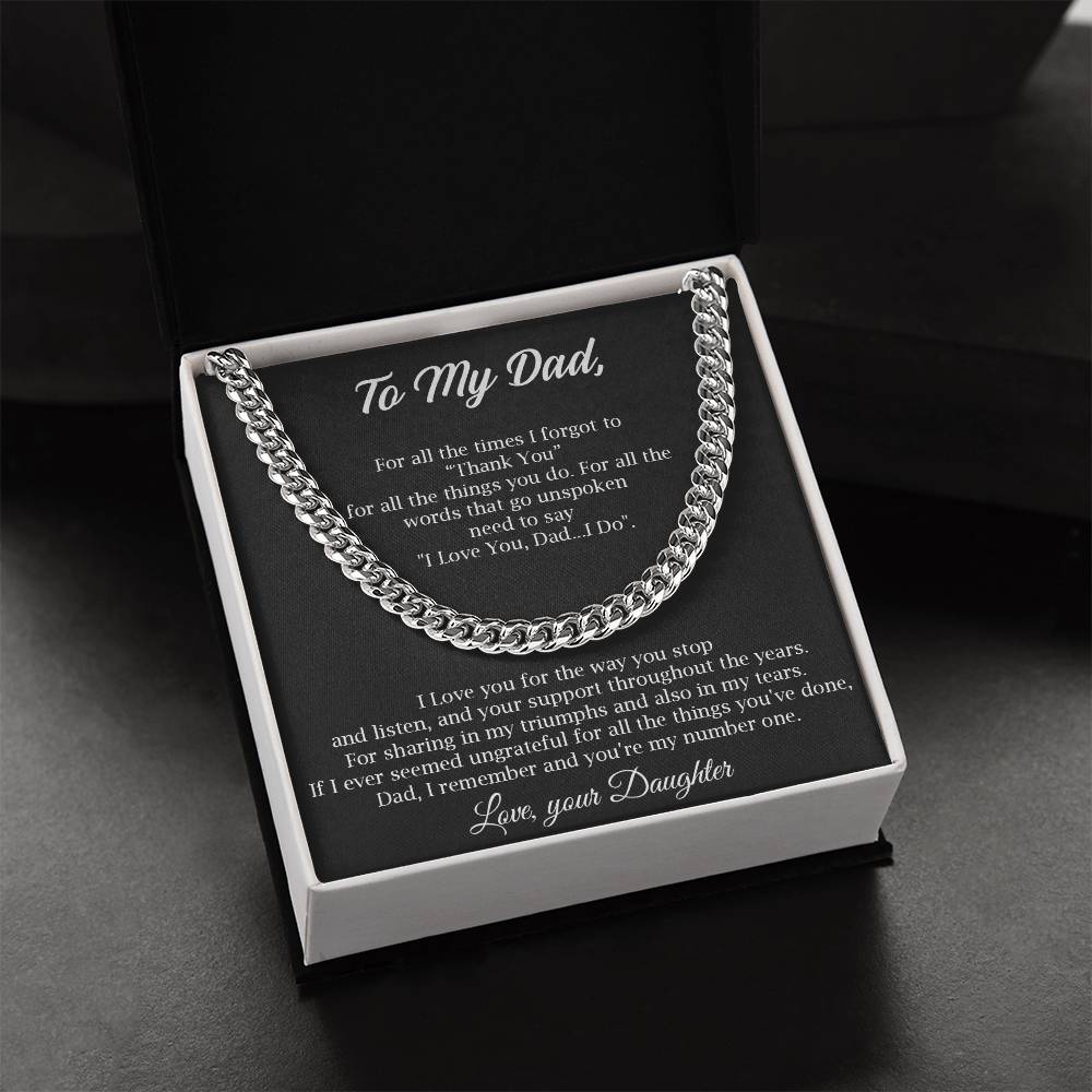 To My Dad Cuban Chain Necklace Gift For Dad From Daughter Father's Day Gift Dad Birthday Present Cuban Link Chain
