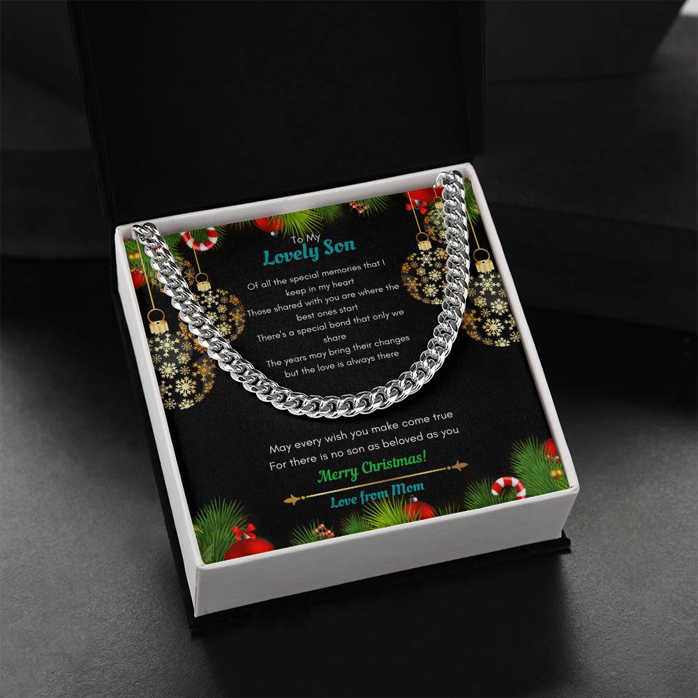 Mom To Son Christmas Cuban Link Chain Necklace
