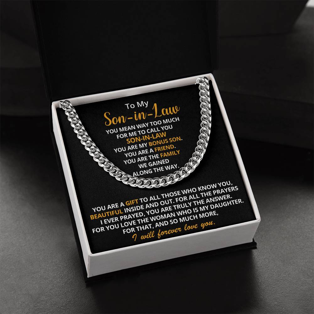 To My Son-In-Law - You Are My Bonus Son Cuban Link Chain Necklace