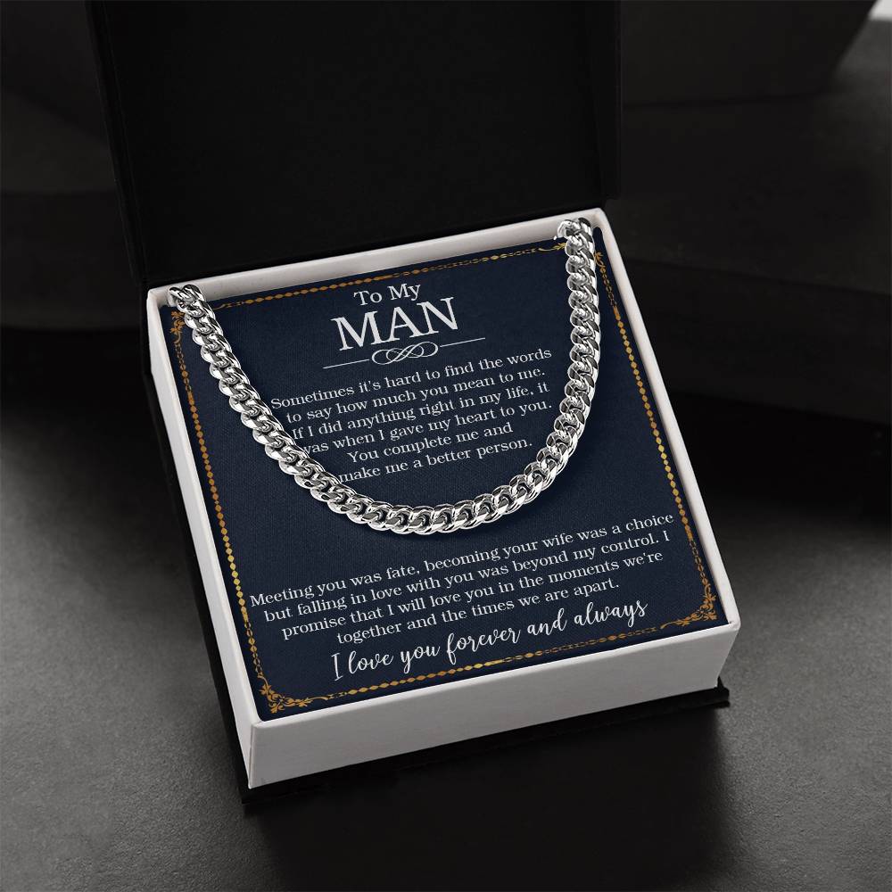 To My Man Cuban Chain Necklace Husband Necklace Gift For Him Cuban Link Chain
