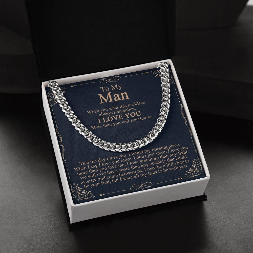 To My Man Necklace Boyfriend Cuban Chain Necklace Boyfriend Birthday Boyfriend Anniversary Romantic Gift For Boyfriend Cuban Link Chain