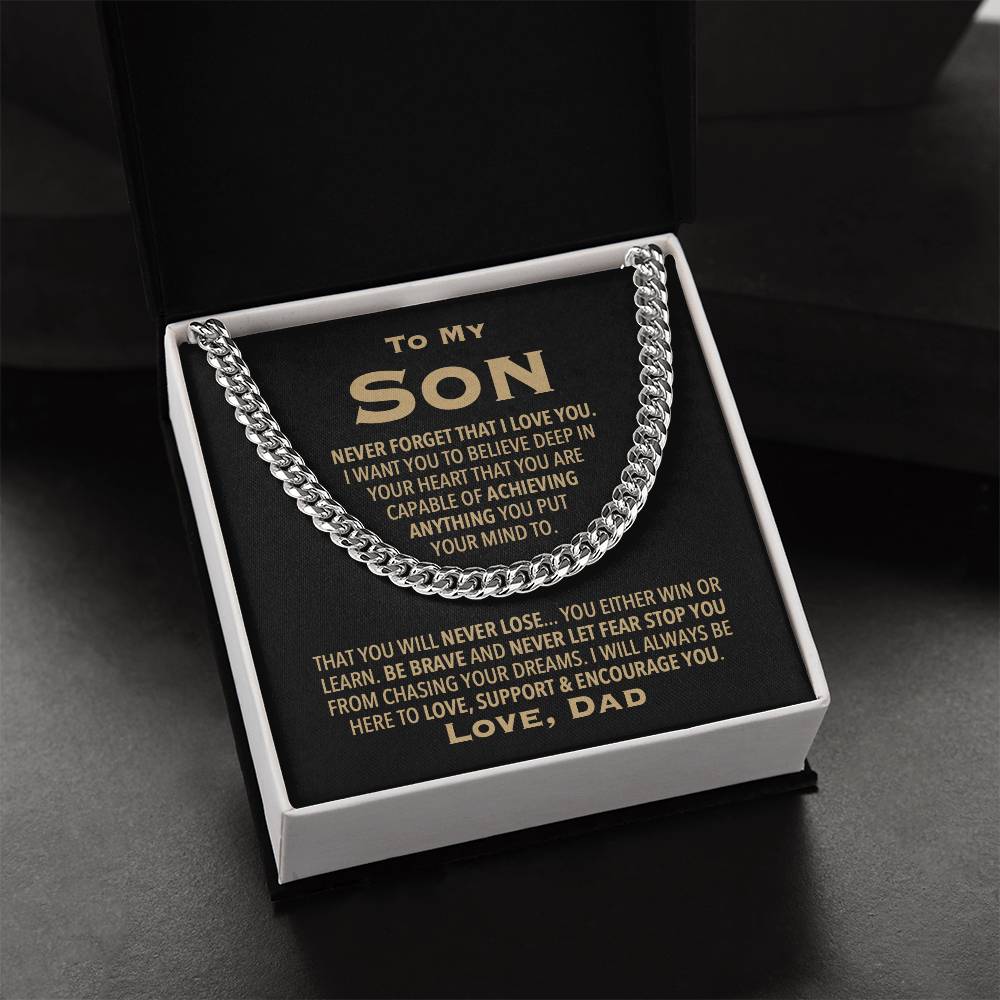 To My Son Love Dad Chain Necklace Cuban Link Chain