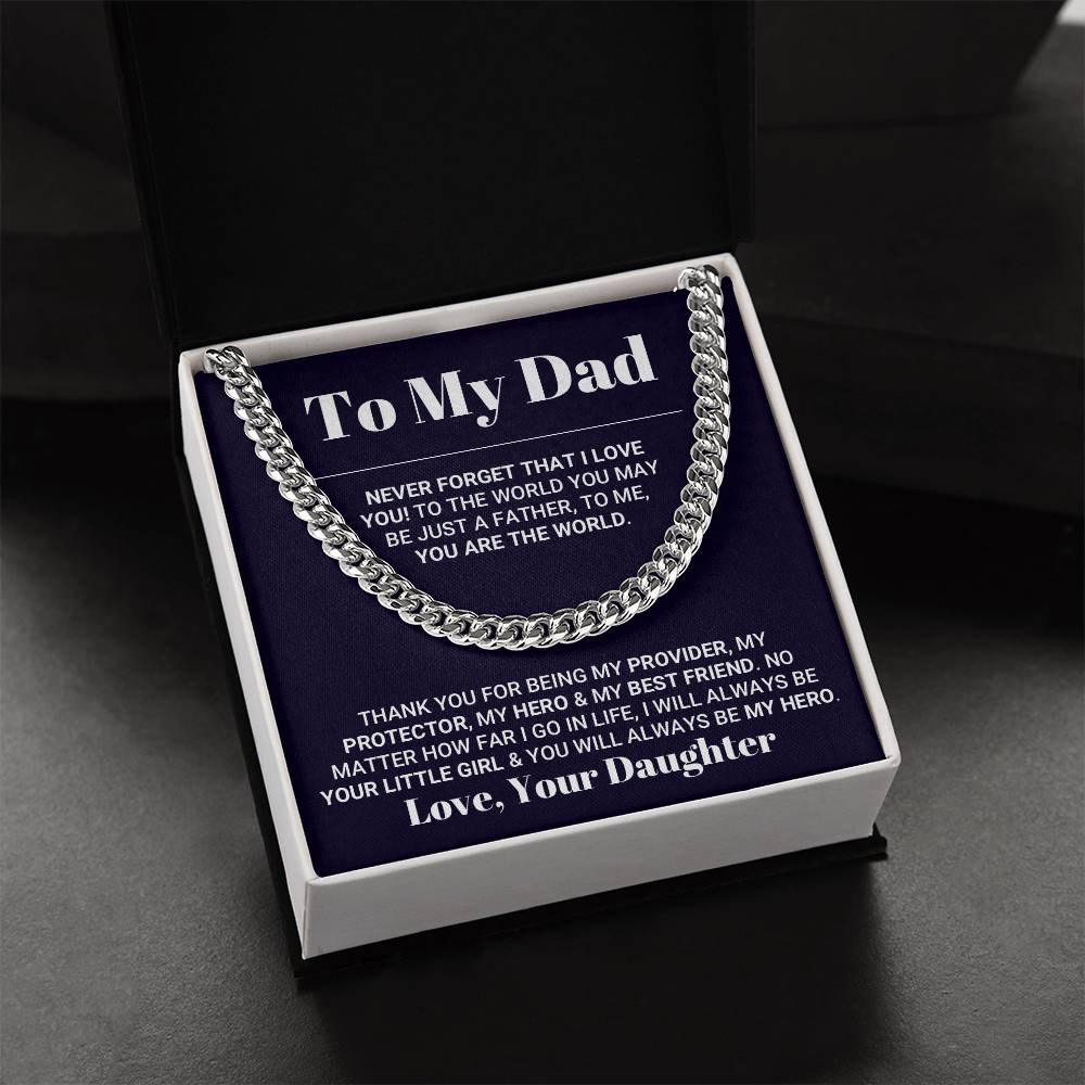My Dad My World Father's Day Necklace Cuban Link Chain