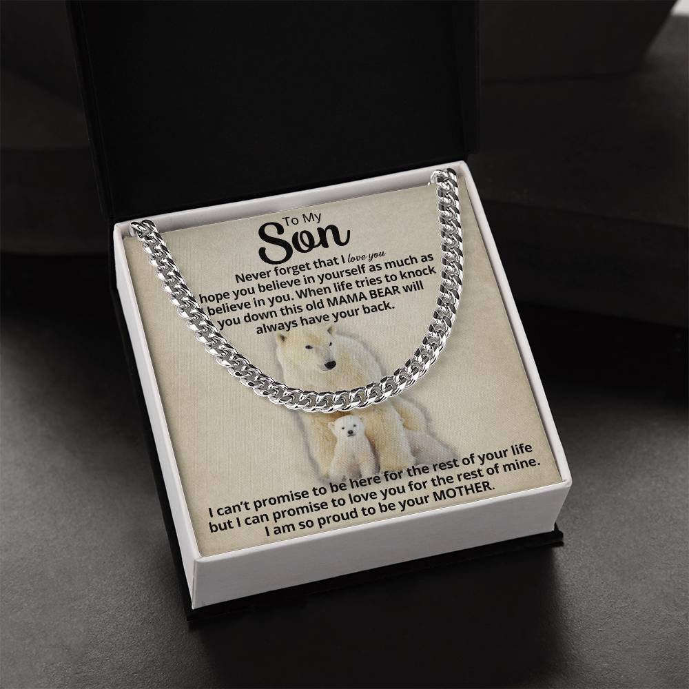 To My Son - Mama Bear Cuban Link Chain Necklace