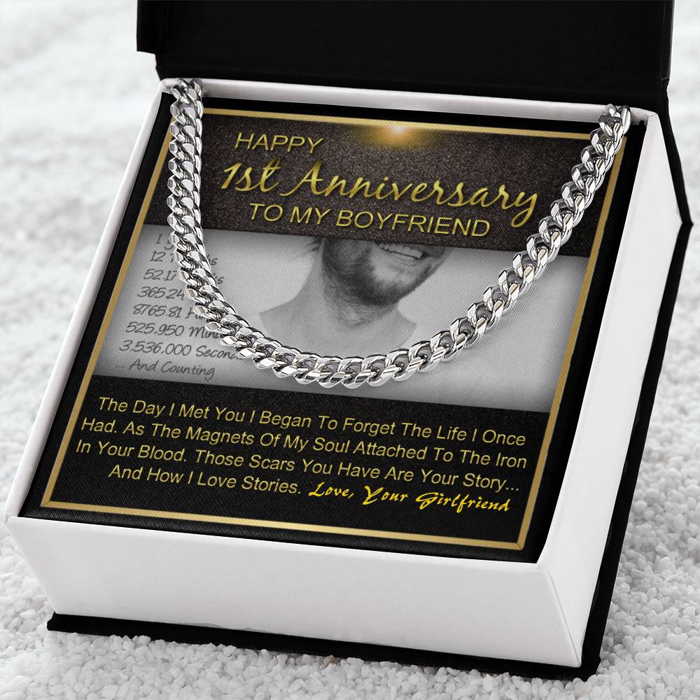 One Year 1St Anniversary Gift For Boyfriend Cuban Chain Necklace Gifts For Him With Message Card Gift Box Cuban Link Chain