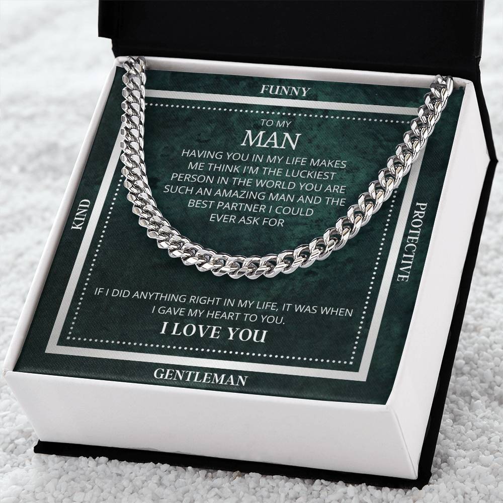 I Gave My Heart To You Cuban Link Chain Necklace Emerald Edition