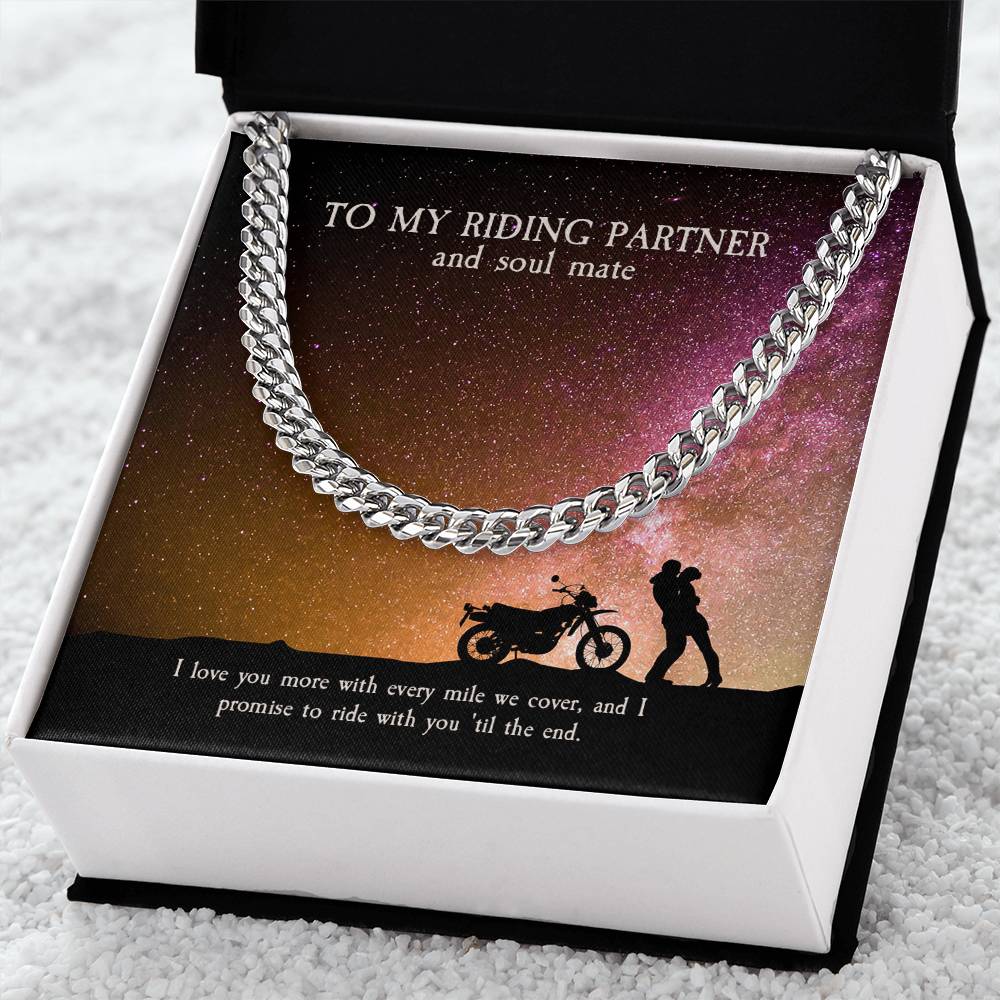 To My Riding Partner And Soul Mate Cuban Link Chain Masculine Necklace For Riding Partner Motorcycle Lovers Gift