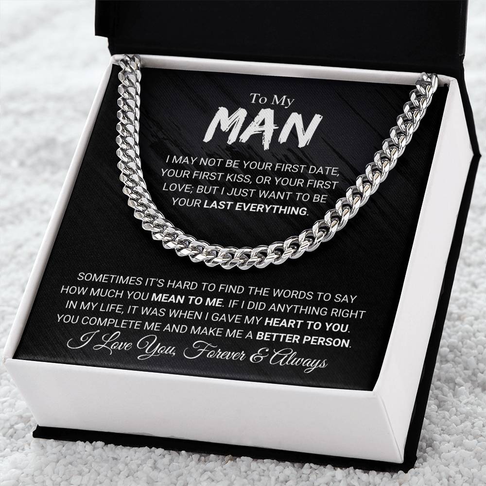 To My Man Chain Necklace Romantic Gifts For Him Boyfriend Husband Gift Cuban Link Chain