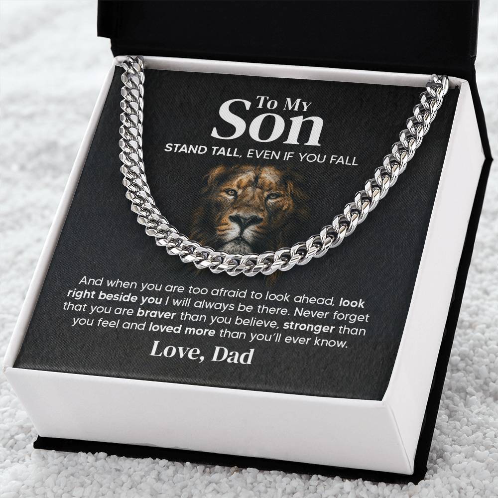 Gift For Son Stand Tall From Dad Cuban Link Chain Necklace