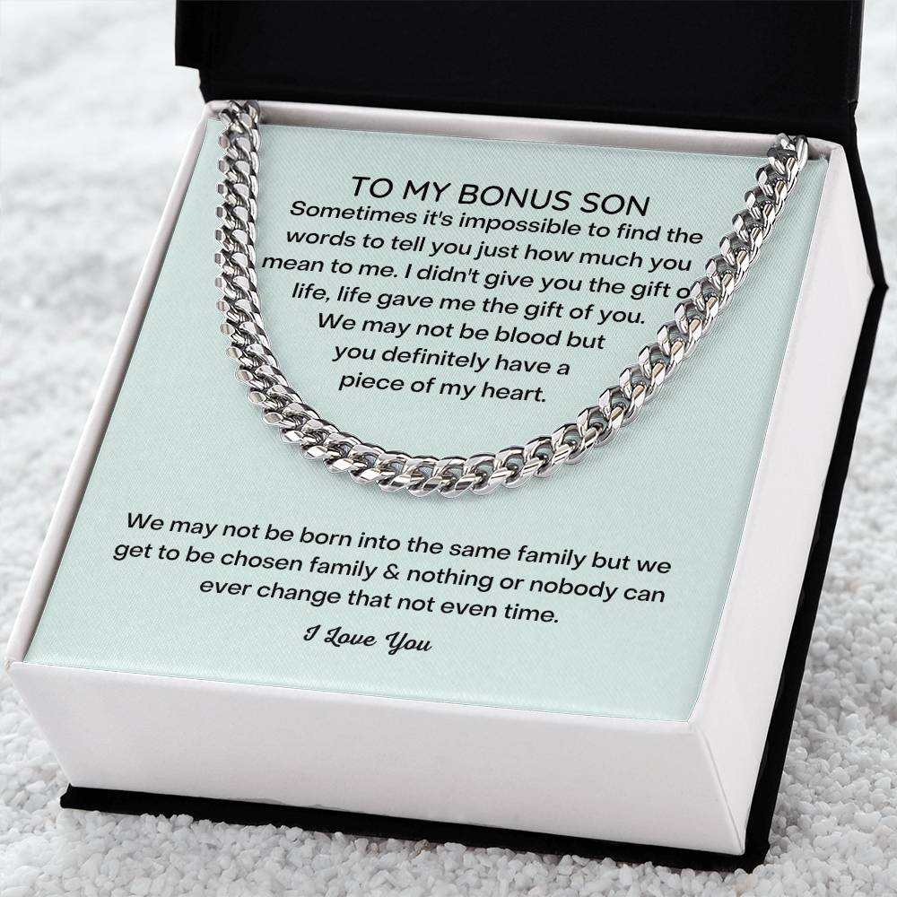 To My Bonus Son Necklace Stepson Gift Cuban Link Chain Christmas Gifts For Bonus Son Stocking Stuffers For Teenage Boy