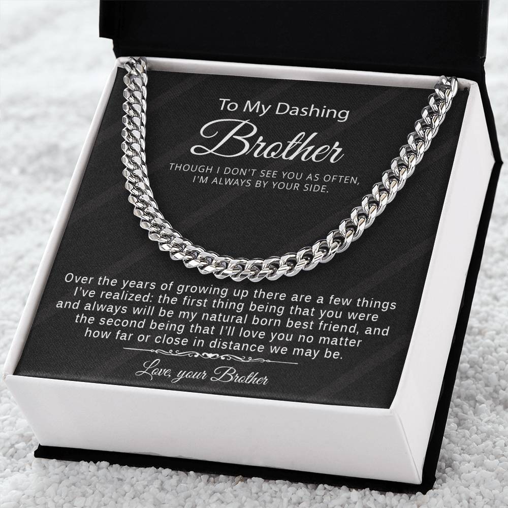 Special Gift For Brother From Brother - Cuban Link Chain Necklace With Message