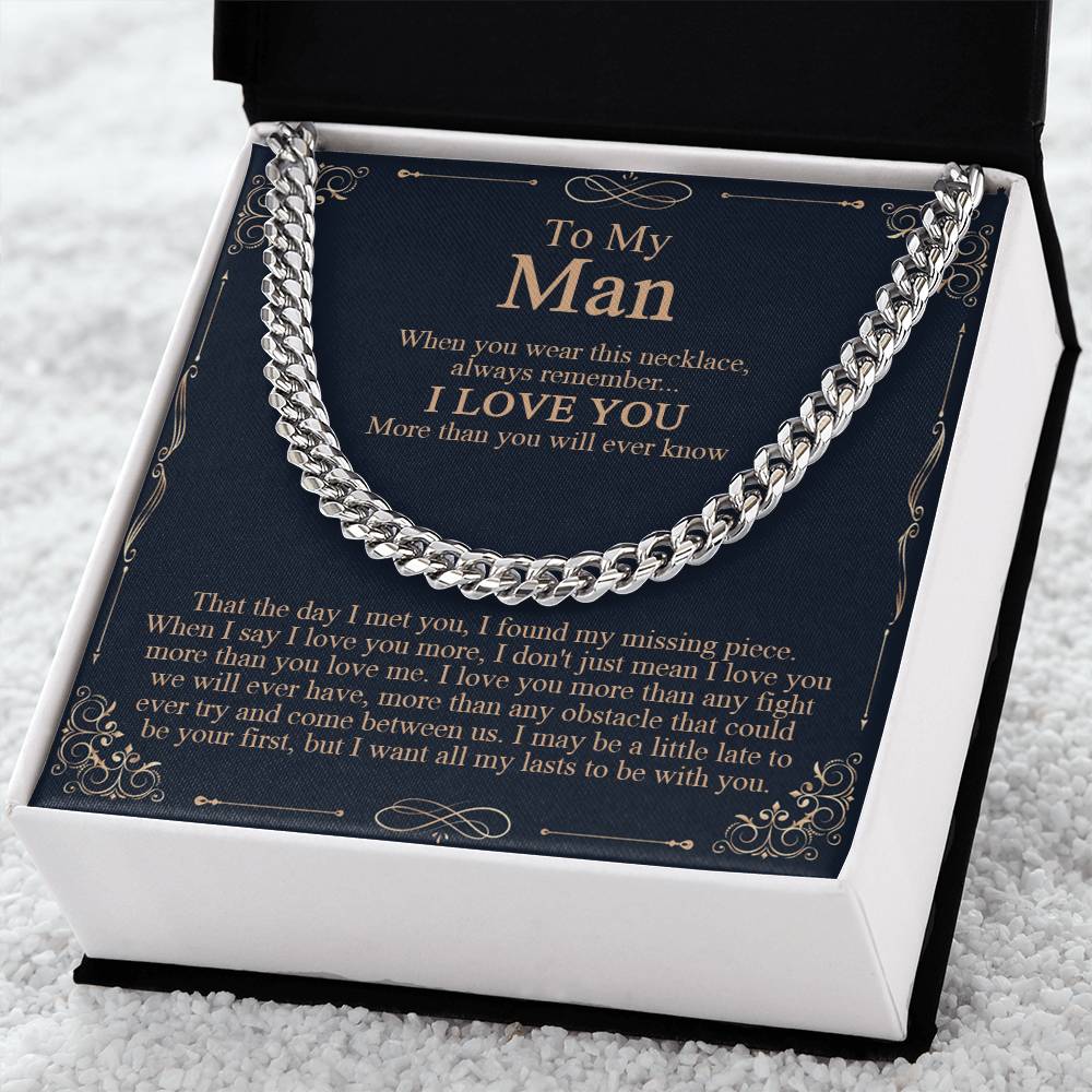 To My Man Necklace Boyfriend Cuban Chain Necklace Boyfriend Birthday Boyfriend Anniversary Romantic Gift For Boyfriend Cuban Link Chain
