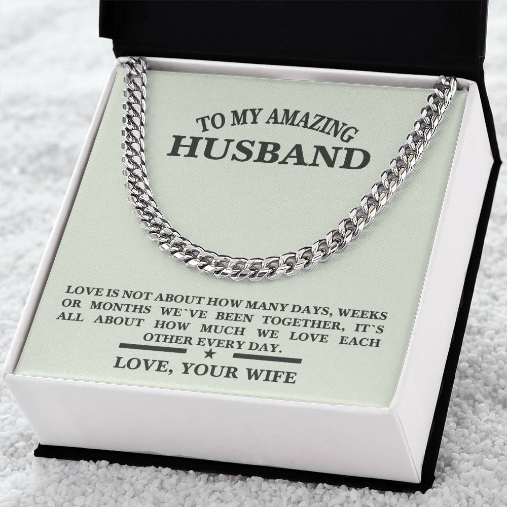 Stainless Steel Husband Birthday Husband Anniversary Cuban Link Chain Message Necklace For Husband Message Card Jewelr