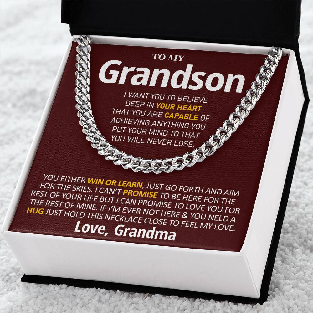 To My Grandson - Feel My Love Cuban Link Chain Necklace