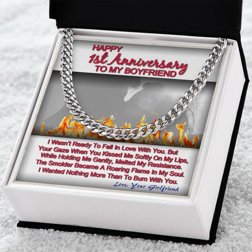 One Year Anniversary Gifts For Boyfriend Cuban Link Chain With Message Card