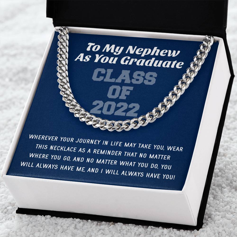 Nephew Graduation Class Of 2022 High School Graduation College Graduation Gift For Nephew Mens Silver Cuban Link Chain