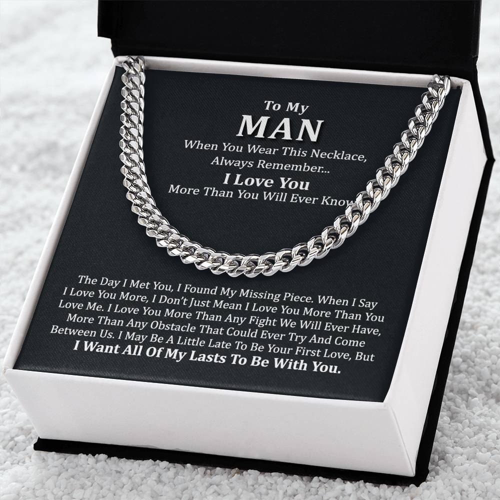To My Man Chain Necklace Gift For Him Romantic Birthday Gifts For Him Best Jewelry For Men Cuban Link Chain