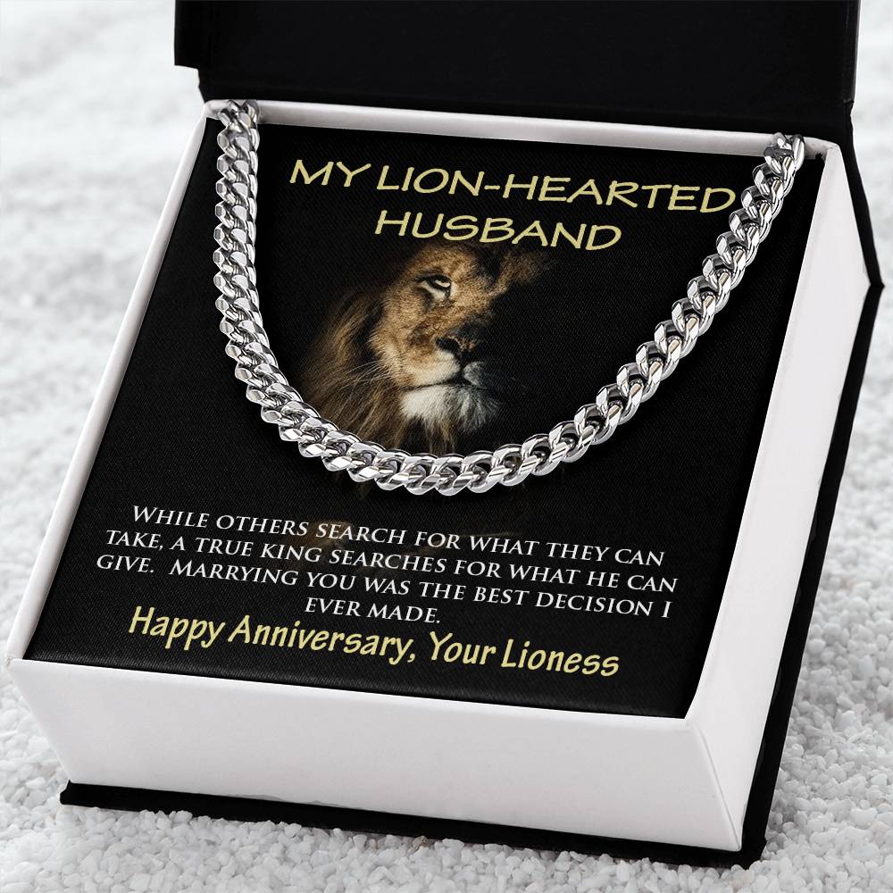 My Lion-Hearted Husband Curb Chain Necklace Gift Cuban Link Chain