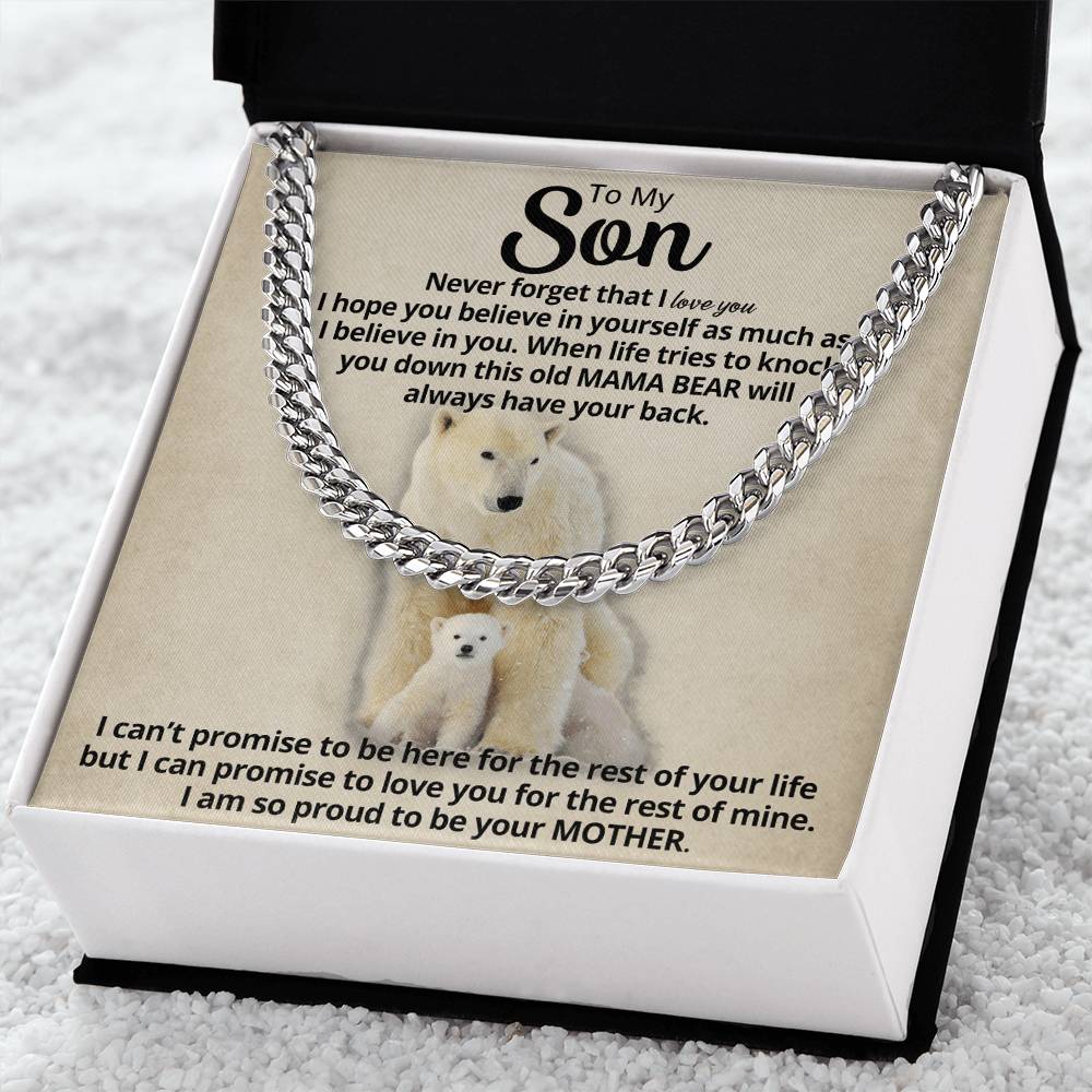 To My Son - Mama Bear Cuban Link Chain Necklace