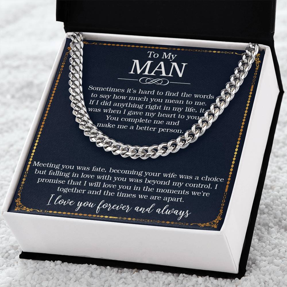 To My Man Cuban Chain Necklace Husband Necklace Gift For Him Cuban Link Chain