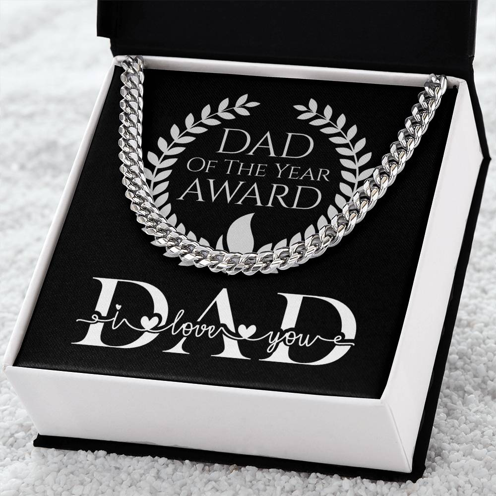 Dad Of The Year Award Dad I Love You Adjustable Link Chain In Silver Or Gold Cuban Link Chain