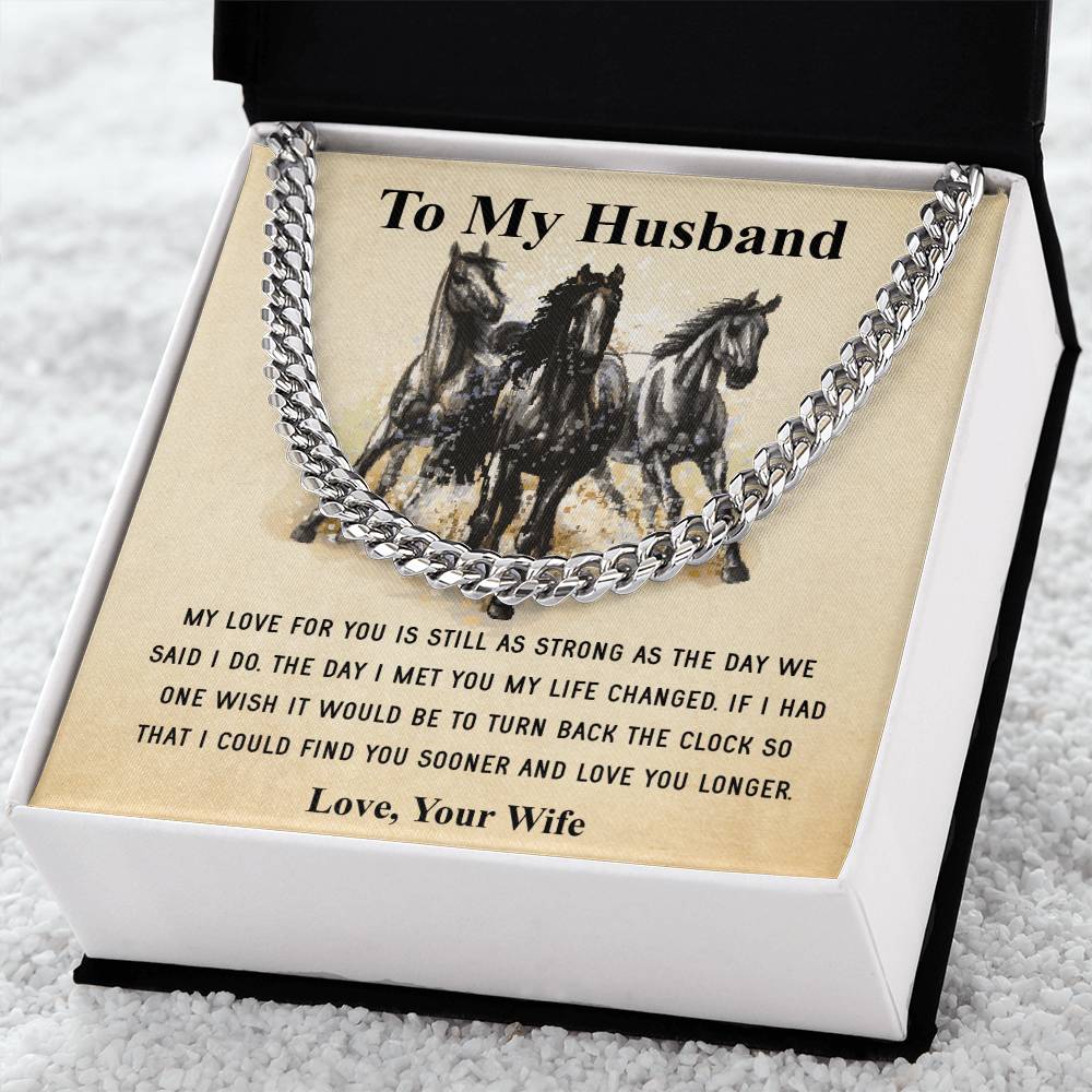 Husband Fathers Day Gift Silver Cuban Link Chain For Men Husband Birthday Gift Anniversary Gift For Horse Lover Cowboy