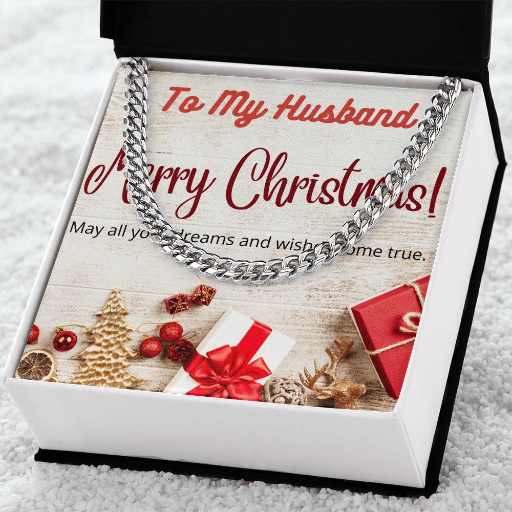 To My Husband Merry Christmas Cuban Link Chain