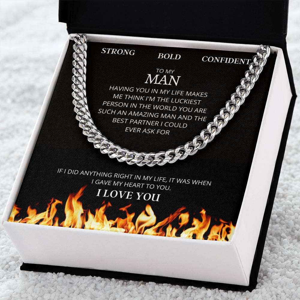 I Gave My Heart To You Cuban Link Chain Necklace Fire Edition