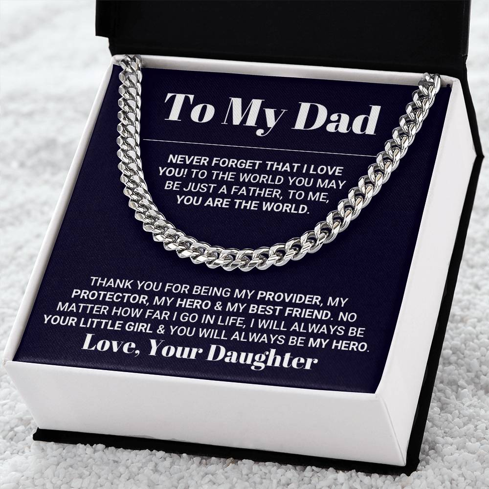 My Dad My World Father's Day Necklace Cuban Link Chain