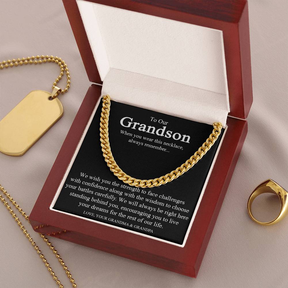 To Our Grandson Cuban Link Chain Necklace Gift For Grandson From Grandparents Grandson Birthday Communion Graduation G