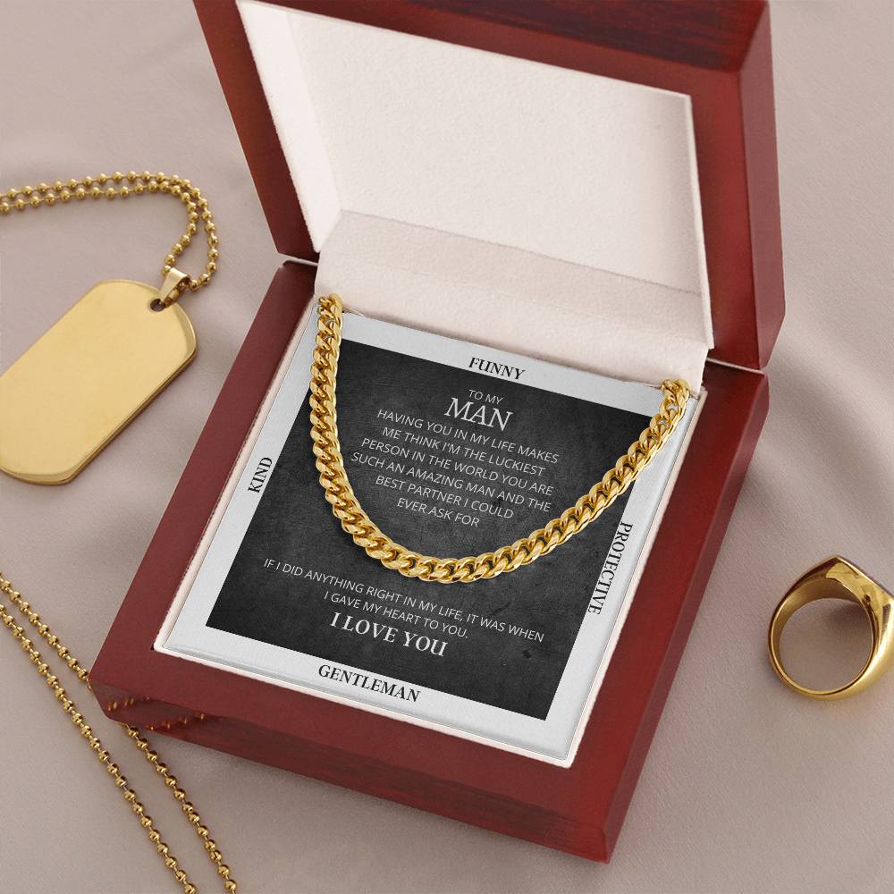 I Gave My Heart To You Cuban Link Chain Necklace Gray Edition