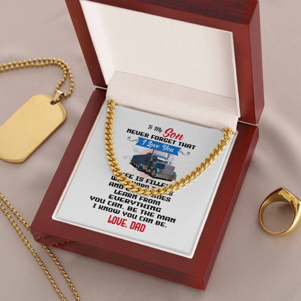 Never Forget I Love You Cuban Link Chain Necklace Gift For Son