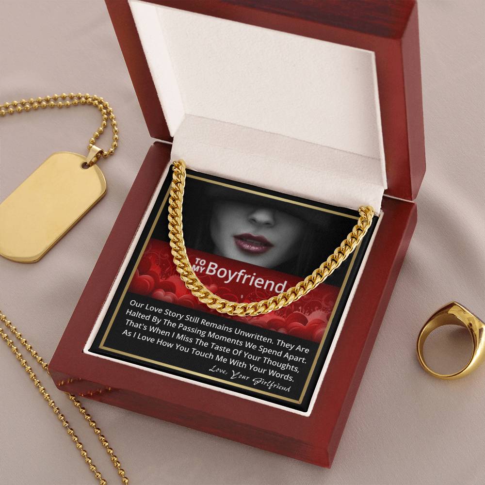 To My Boyfriend Happy Birthday Anniversary Gift For Him Link Chain Necklace Message Card Cuban Link Chain