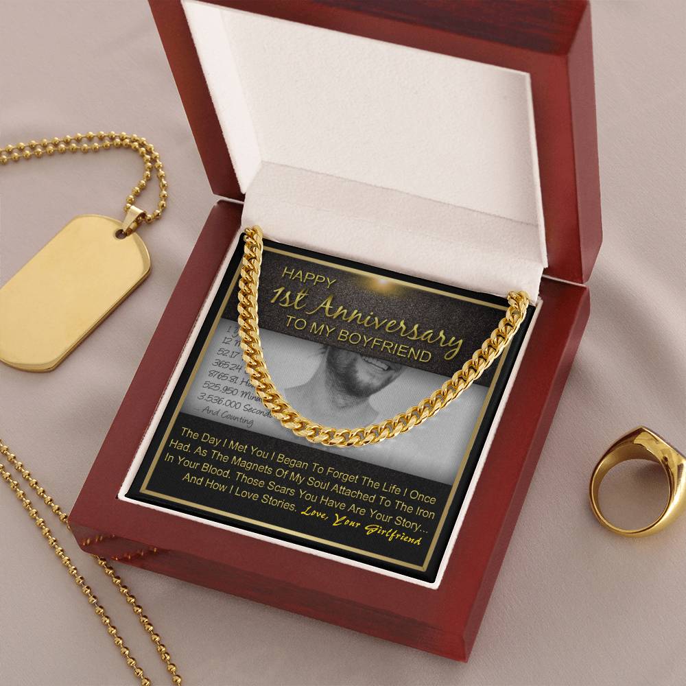 One Year 1St Anniversary Gift For Boyfriend Cuban Chain Necklace Gifts For Him With Message Card Gift Box Cuban Link Chain