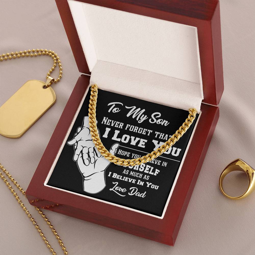 Gift For Son Never Forget That I Love You Cross Necklace Cuban Link Chain